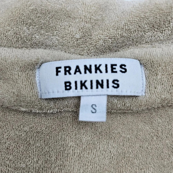 Frankies Bikinis Coco Terry Cloth Front Pocket Shirt In Sand Brown Women's Small - Picture 2 of 7
